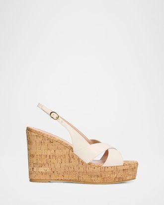 Stuart Weitzman 100mm Dayna Leather Platform Slingback Sandals