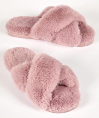 Roman Cross Over Faux Fur Mule Slipper