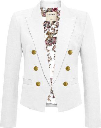 L'agence Brooke Texture Double Breasted Crop Blazer in White/whte Small Buterfly at Nordstrom, Size 12