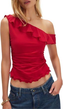 Free People Isla Ruffle One-Shoulder Crop Top in Wild Berry at Nordstrom, Size X-Small