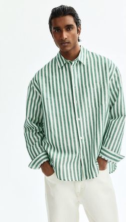 H&M Relaxed-fit linen-blend shirt in Green/striped at Nordstrom, Size Xx-Large