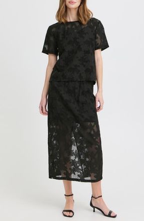 Ichi Short Sleeve Lace Shirt in Black at Nordstrom, Size X-Large