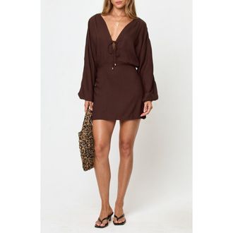 L*Space Deia Long Sleeve Cover-Up Minidress in Espresso at Nordstrom, Size X-Small