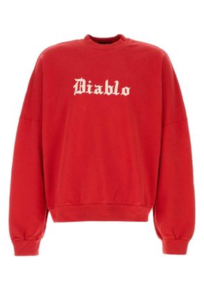 Willy Chavarria Red Cotton Oversize Diablo Sweatshirt
