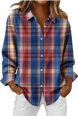 Generic Ladies Plaid Shirts UK 2025 Fashion Long Sleeve Collared Button Down Tops Fall Winter Casual Loose Fit Blouse Dressy Comfy Lightweight Going Out T-Shi
