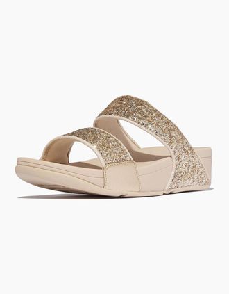 FitFlop Womens Fitflop Lulu 2 Bar Glitter Polyurethane Womens Platino/Silver Sandals - Gold - Size: 4