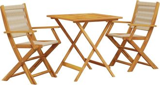 vidaXL Juego De Bistro De 3 Piezas Polipropileno Y Madera Maciza Beige Vidaxl