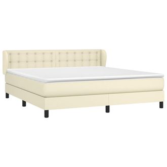 vidaXL Cama Box Spring Con Colch&oacute;n Cuero Sint&eacute;tico Crema 160x200 Cm Vidaxl