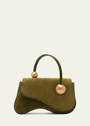 Cult Gaia Kazia Beaded Suede Top-Handle Bag