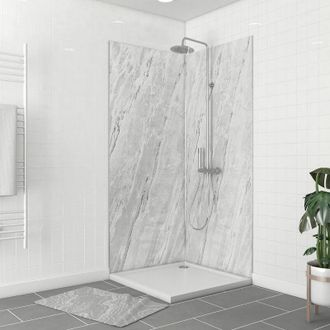 Aurlane Paquete De Paneles De Pared + Perfil De Esquina Cromada + 2 Perfiles De Acabado Cromado- 90x210 - Ice Lunar 90