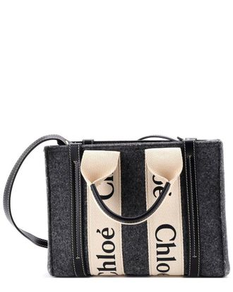 Chlo&eacute; Woody Tote Recycled Felt With Leather And Canvas Small (Authentic Pre- Loved)