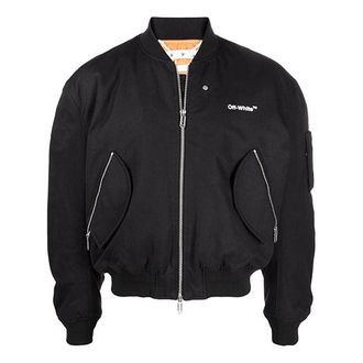 Off-white SS22 Printing Zipper Long Sleeves aviator Jacket Black OMEH040C99FAB0011001