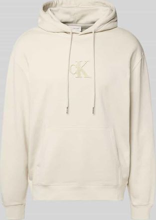 Calvin Klein Jeans Regular Fit Hoodie mit Logo-Patch Modell Fleece in Offwhite, Größe XL