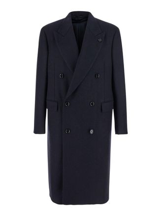 Lardini Blue Double-Breasted Coat With Peak Lapels In Wool Man
