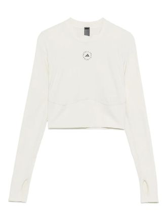 adidas by Stella McCartney logo-embellished long-sleeve T-shirt - Neutrals
