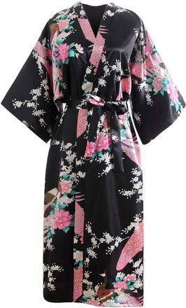 Generic Kimono Robe Womens Long, Womens Kimono Dressing Gown Printed Kimono Robe Long Satin Kimono Dress Satin Dressing Gown For Women Kimono Floral Nightgown