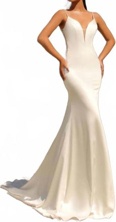 Jessica McClintock Satin Open Back Gown In Ivory