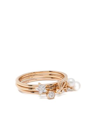 agn&egrave;s b. pearl charm ring set - women - silver/Metal - 2 - Gold