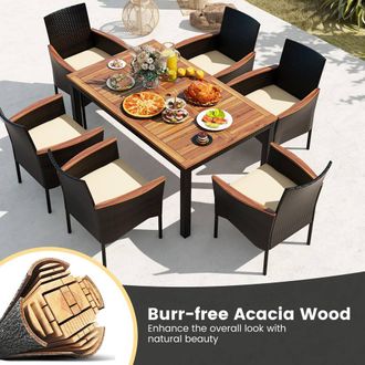 Costway Costway 7 Pieces PE Rattan Outdoor Patio Dining Set with 6 Stackable Chairs in Brown