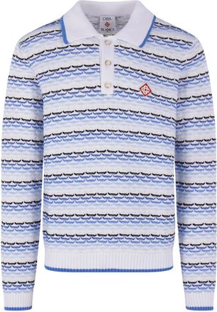 Casablanca striped logo-appliqu&eacute; polo shirt - White