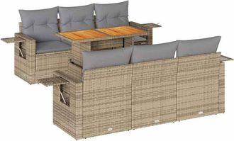 vidaXL Vidaxl - Set Sof&aacute;s De Jard&iacute;n 7 Piezas Y Cojines Rat&aacute;n Sint&eacute;tico Beige
