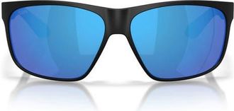 Costa Trades 60mm Polarized Square Sunglasses in Matte Black /Blue Mirror 580G at Nordstrom