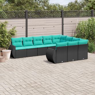 vidaXL Vidaxl Set Divani Da Giardino 10 Pz Con Cuscini Nero In Polyrattan