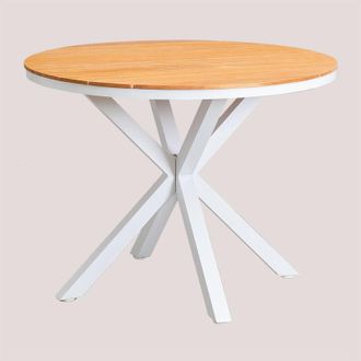 Sklum Mesa De Jard&iacute;n Redonda En Aluminio Y Madera De Eucalipto Archer Sklum