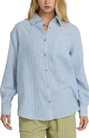 Billabong Wanderer Stripe Cotton Button-Up Shirt in Twilight Blue at Nordstrom, Size X-Large