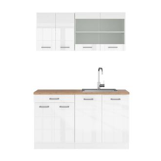 Vicco Cocina Vers&aacute;til R-line, Blanco Alto Brillo/blanco, 140 Cm, Et Roble