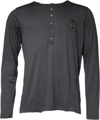 Dolce & Gabbana Gray Crown Bee Embroidery Pullover Mens Sweater (Pre-Owned)
