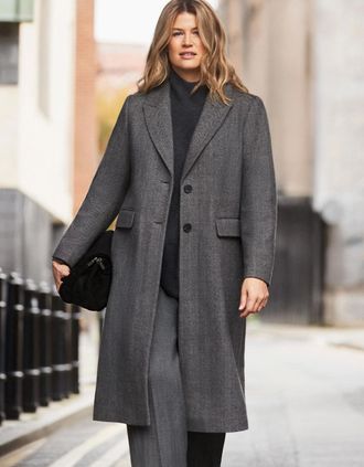 Live Unlimited London Womens Grey Herringbone Wool Blend Tailored Coat - Size: 18