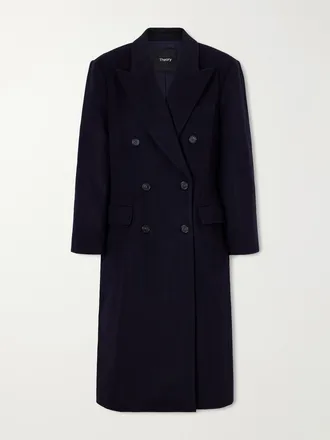 Theory Cappotto Doppiopetto In Misto Lana - Blu