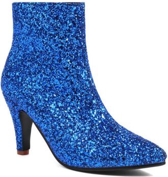 Generic Womens Glitter Stiletto Heels Sparkly Evening Party Ankle Boots with Side Zipper,Blue,1.5 UK