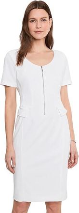 Calvin Klein Short Sleeve Scuba Crepe Zipper Neck Sheath Womens Dress Cream : 12