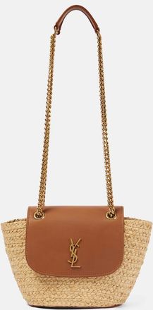 Saint Laurent Manon Mini raffia and leather shoulder bag