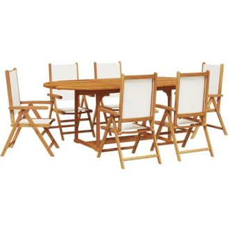 vidaXL vidaXL 7 Piece Garden Dining Set Cream White Fabric and Solid Wood