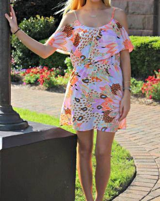 Glam Feather Floral Cape Spg Dress