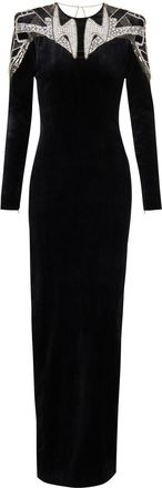 Balmain long sequin-detail open-back dress - women - Elastane/Silk/Viscose - 40 - Black