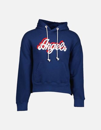 Palm Angels Mens Oversized Angels Logo Hoodie - Navy - Size: 42