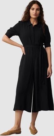 Finery Floralie Wide Leg Cropped Jumpsuit in Black at Nordstrom, Size 16