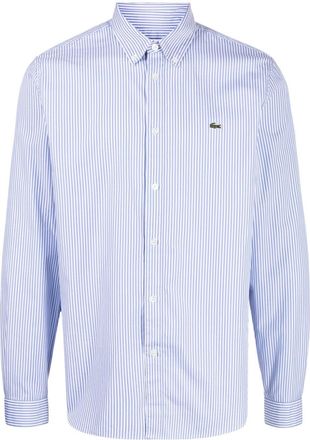 Lacoste logo-patch striped cotton shirt - men - Cotton - 44 - Blue