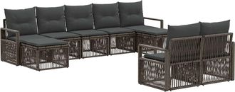 vidaXL Conjunto De Sof&aacute;s De Jard&iacute;n 9 Uds. Gris Rat&aacute;n Sint&eacute;tico Vidaxl