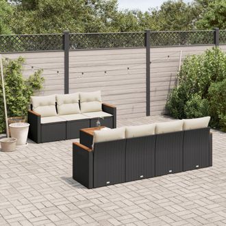 vidaXL Vidaxl - Set De Sof&aacute;s De Jard&iacute;n 8 Piezas Y Cojines Rat&aacute;n Sint&eacute;tico Negro