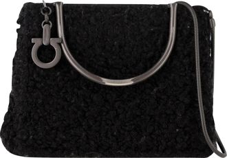 Ferragamo Pre-owned Womens Sheared Top Handle Bag in Black Wool - One Size