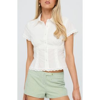 Princess Polly Protect Your Peace Eyelet Short Sleeve Shirt in White at Nordstrom, Size 2