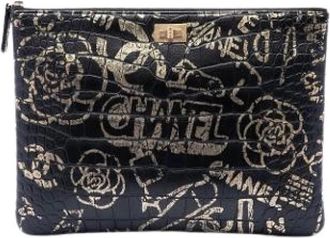 Chanel Pre-owned Embossed Calfskin Clutch - Dames - Vintage Clutch - Zwart - ONE Size - Leer - Vintage