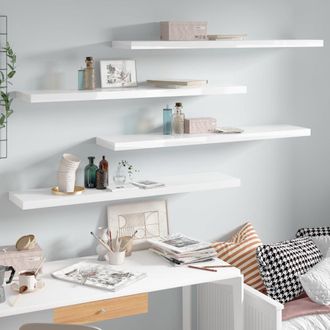 vidaXL Vidaxl - Estante Flotante Pared 4 Uds Mdf Blanco Brillo 120x23,5x3,8 Cm