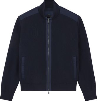 Paul & Shark Ribbed Wool Jacket With Quilted Back Panel And Zip Closure