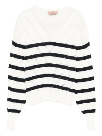 Twin-Set striped sweater - women - Organic Cotton/Cashmere - S - White